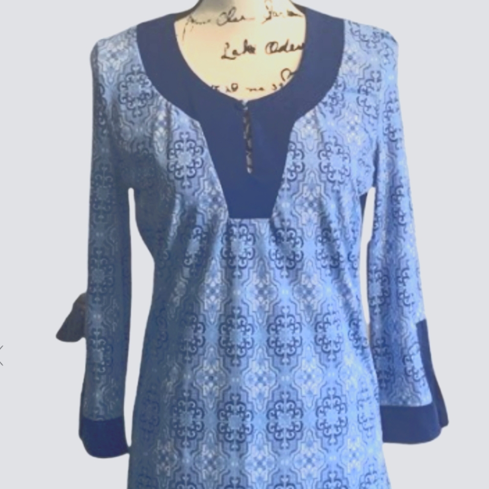 NWT Cabana Life Long Tunic with 3/4 sleeves in Blue, Size Small